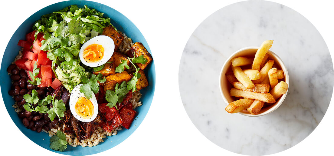 Mediterranean-style salad bowls vs. fries