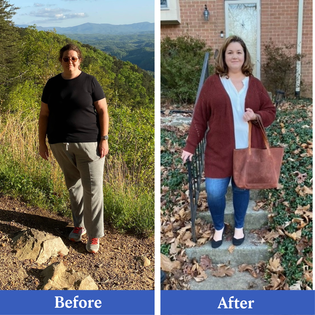 Before and after images of Lara who lost more than 20 pounds with the Mayo Clinic Diet